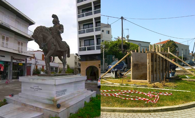 Ξεκίνησαν οι εργασίες για την μεταφορά του ανδριάντα Θ. Κολοκοτρώνη στην Γρηγορίου Ε΄