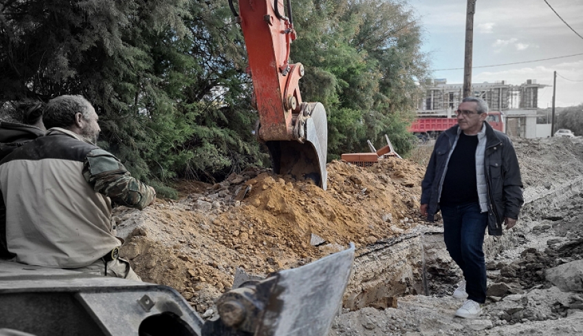 Στο Μαστιχάρι της Κω, επίσκεψη στο έργο της κατασκευής δικτύων αποχέτευσης ο Γ. Χατζημάρκος