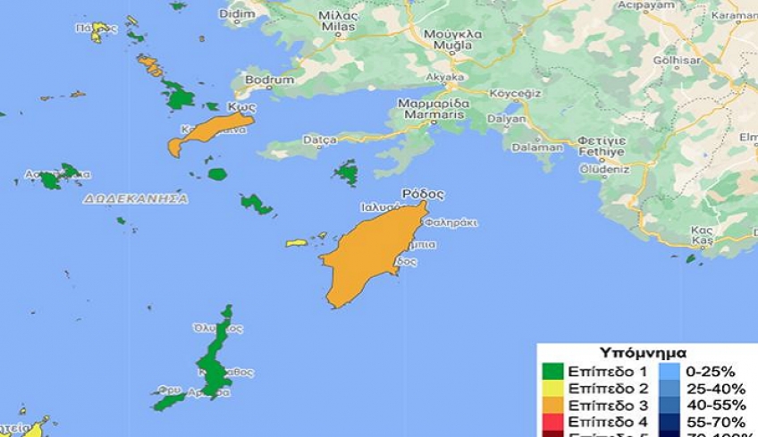 Επέστρεψε στο ΠΡΑΣΙΝΟ η Κάλυμνος, στο ΠΟΡΤΟΚΑΛΙ Ρόδος, Κως και Λέρος